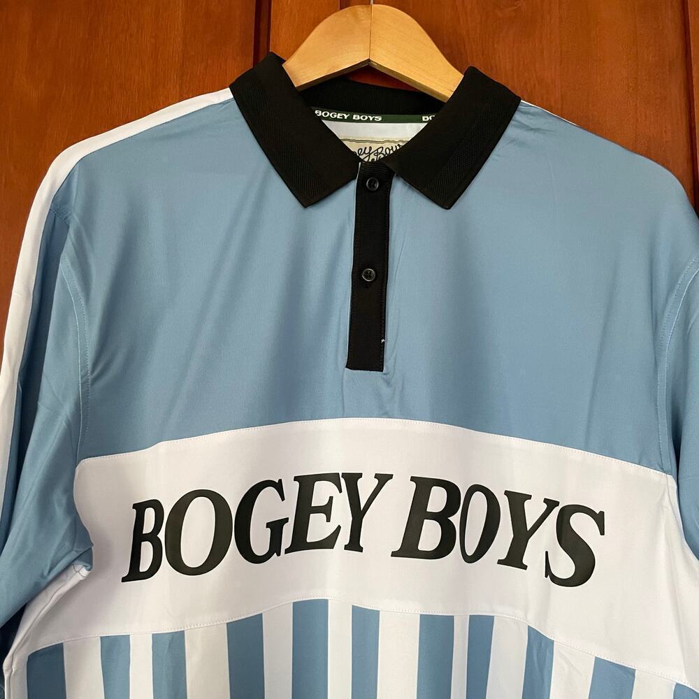 Bogey Boys Polo Shirt Striped Long Sleeve Golf Size Medium NEW - Picture 2 of 7
